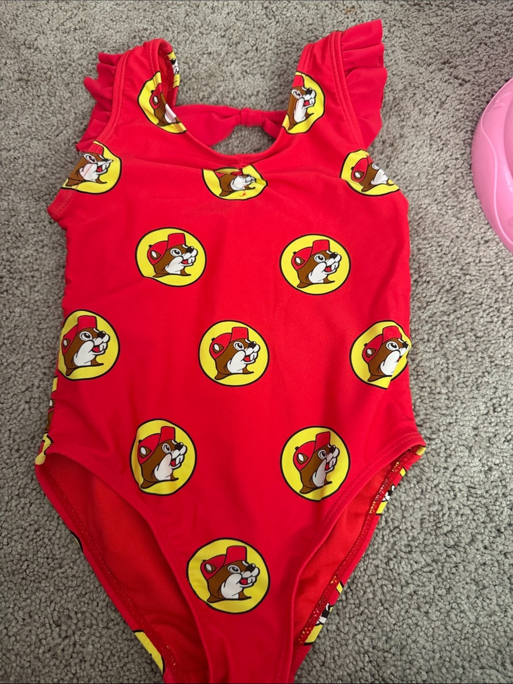 Kids' Red One-Piece Swimsuit with Character Print